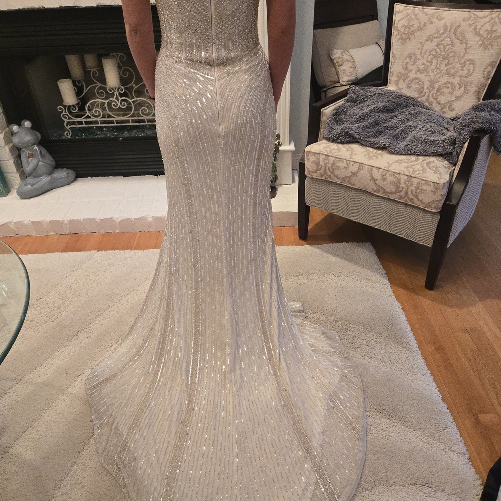 NEW AVA PRESLEY Strapless White And Silver Beaded/Sequin Prom Formal Gown Dress. - Picture 2 of 8
